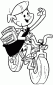 coloring picture of Bamm Bamm Rubble with a bike
