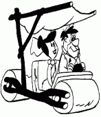 coloring picture of Wilma and Fred in a car