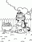 coloring picture of Garfield barbeque
