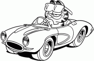 coloring picture of Garfield drives a car