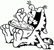 coloring picture of Garfield is eating popcorn