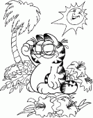 coloring picture of Garfield palm tree and sun