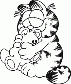 coloring picture of Garfield with a teddy bear