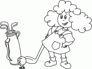 coloring picture of litlle girl is playing golf