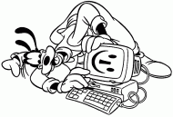 coloring picture of Goofy and a smiley on a PC
