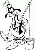 coloring picture of Goofy is fishing in a seal of water