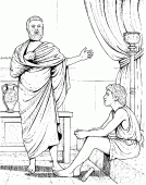 coloring picture of Aristotle teaches with a child