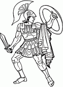 coloring picture of a greek warrior with a sword and a shield