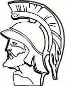 coloring picture of head of a greek warrior with a helmet