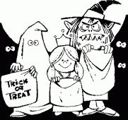 coloring picture of Trick or treat Monster ghost and girl