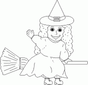 coloring picture of witch and broom