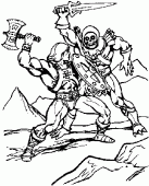 coloring picture of He Man fighting Skeletor
