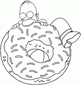 coloring picture of Homer wants to eat an enormous donut