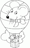 coloring picture of a pig in a ballooning with a mouse s head