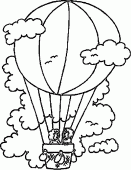 coloring picture of hot air balloon in the sky and clouds
