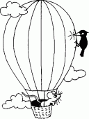 coloring picture of hot air ballooning and a bird