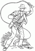 coloring picture of Indiana Jones with his whip