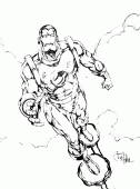 coloring picture of Iron man in the sky