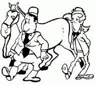 coloring picture of Hardy and Laurel with a horse