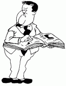 coloring picture of Hardy reads a newspaper