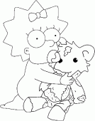 coloring picture of Maggie Simpson with her teddy bear