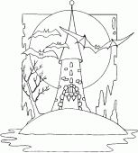 coloring picture of a tower insulated with bats