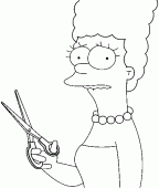 coloring picture of Marge Simpson with scissors