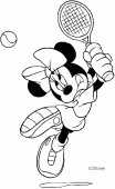 coloring picture of Minnie plays tennis