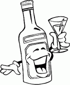coloring picture of a bottle and glass to wish a happy new year