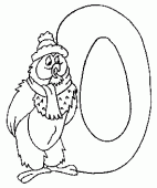 coloring picture of digit (0) zero with Owl