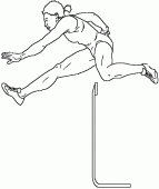 coloring picture of a woman which practices the 100 metres hurdles by jumping the hurdle