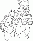 coloring picture of Verne with RJ the raccoon adn some binoculars