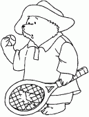 coloring picture of Paddington plays tennis