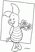 coloring picture of Piglet with flowers