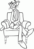 coloring picture of Pink Panther sitting in an armchair