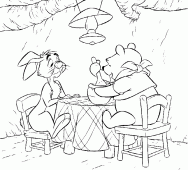 coloring picture of Pooh and Rabbit are sitting around a table