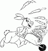 coloring picture of Rabbit carries carrots in a wheelbarrow