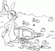 coloring picture of Rabbit overturned his wheelbarrow of fruits and vegetables