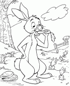 coloring picture of Rabbit pooh is eatinga carrot