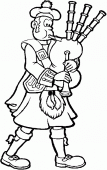 coloring picture of a man in a kilt plays the bagpipes