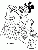 coloring picture of Scrooge Mc Duck with some gold ingots