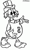 coloring picture of Uncle Scrooge with a dollar bag