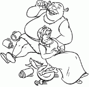 coloring picture of Shrek and Fiona after a lunch