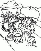 coloring picture of Strawberry Shortcake and her cat Custard