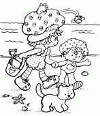 coloring picture of Strawberry Shortcake at the beach