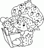 coloring picture of Strawberry Shortcake reads a book
