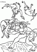 coloring picture of malicious monkeys against Tarzan and Jane