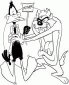 coloring picture of Taz strangles Daffy Duck
