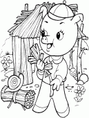 coloring picture of The pig builds its house in straw
