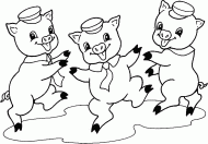 coloring picture of Three little pigs are dancing